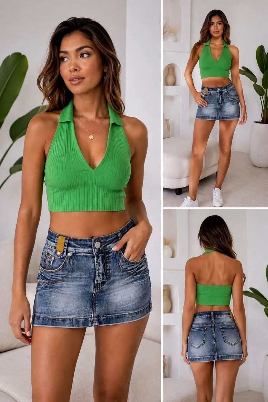Rare Vintage Blue Denim Mini Skirt Faded Stretch Low Rise Size 30/M Y2K